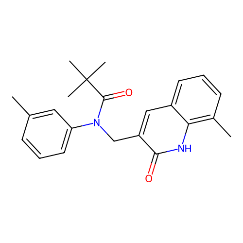 N-((2-hydroxy-8-methylquinolin-3-yl)methyl)-N-(m-tolyl)pivalamide structure