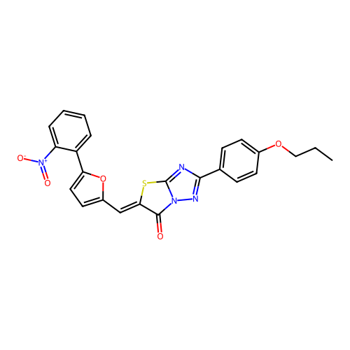 (5Z)-5-[[5-(2-nitrophenyl)furan-2-yl]methylidene]-2-(4-propoxyphenyl)-[1,3]thiazolo[3,2-b][1,2,4]triazol-6-one structure