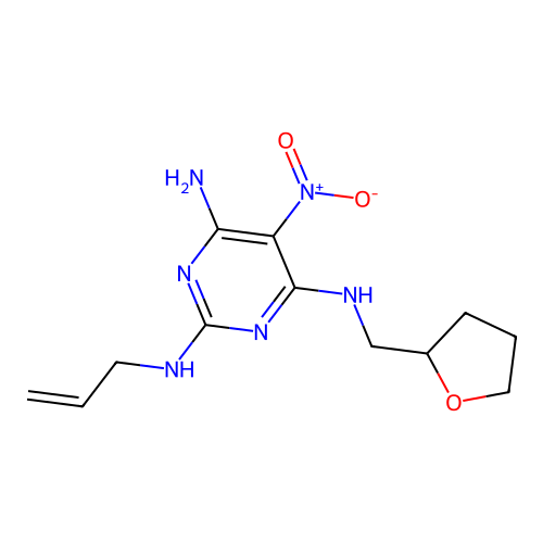 5-nitro-4-N-(oxolan-2-ylmethyl)-2-N-prop-2-enylpyrimidine-2,4,6-triamine structure