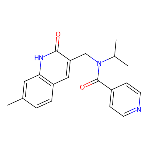 N-[(7-methyl-2-oxo-1H-quinolin-3-yl)methyl]-N-propan-2-yl-4-pyridinecarboxamide structure