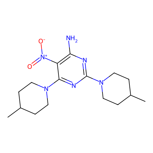 2,6-Bis(4-methylpiperidin-1-yl)-5-nitropyrimidin-4-amine structure