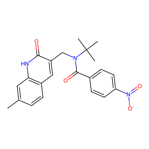 N-tert-butyl-N-[(7-methyl-2-oxo-1H-quinolin-3-yl)methyl]-4-nitrobenzamide structure