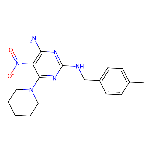 N~2~-(4-methylbenzyl)-5-nitro-6-(piperidin-1-yl)pyrimidine-2,4-diamine structure