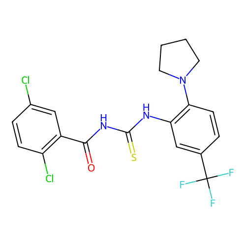 2,5-dichloro-N-((2-(pyrrolidin-1-yl)-5-(trifluoromethyl)phenyl)carbamothioyl)benzamide structure