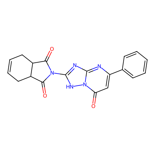 2-(7-oxo-5-phenyl-4,7-dihydro-[1,2,4]triazolo[1,5-a]pyrimidin-2-yl)-3a,4,7,7a-tetrahydro-1H-isoindole-1,3(2H)-dione structure