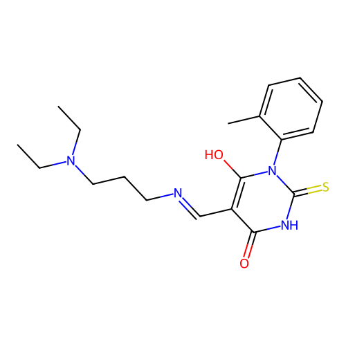 (5E)-5-({[3-(diethylamino)propyl]amino}methylidene)-1-(2-methylphenyl)-2-sulfanylpyrimidine-4,6(1H,5H)-dione structure