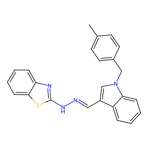 (E)-2-(2-((1-(4-methylbenzyl)-1H-indol-3-yl)methylene)hydrazinyl)benzo[d]thiazole structure