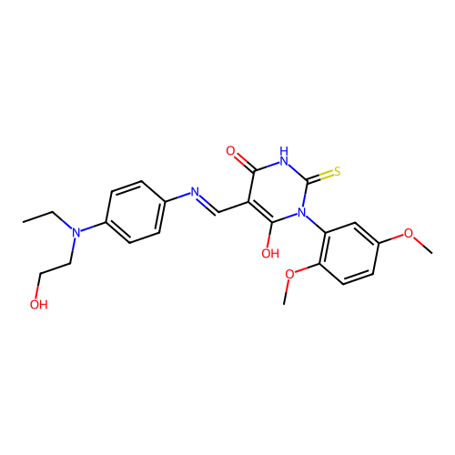 (5E)-1-(2,5-dimethoxyphenyl)-5-[({4-[ethyl(2-hydroxyethyl)amino]phenyl}amino)methylidene]-2-sulfanylpyrimidine-4,6(1H,5H)-dione structure