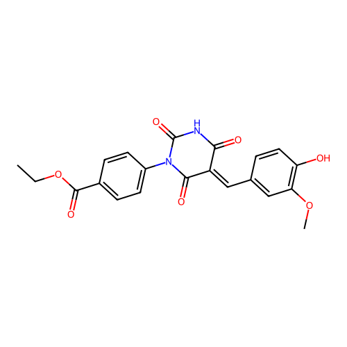 (E)-ethyl 4-(5-(4-hydroxy-3-methoxybenzylidene)-2,4,6-trioxotetrahydropyrimidin-1(2H)-yl)benzoate structure