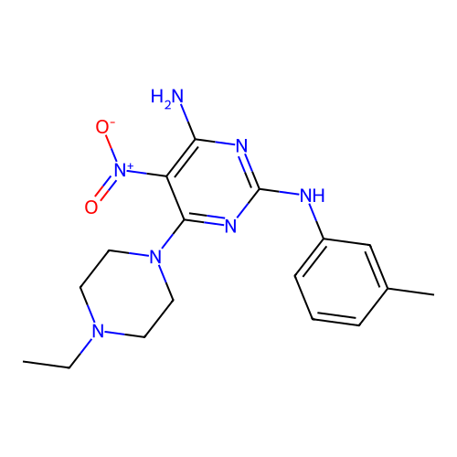 [4-Amino-6-(4-ethylpiperazinyl)-5-nitropyrimidin-2-yl](3-methylphenyl)amine structure
