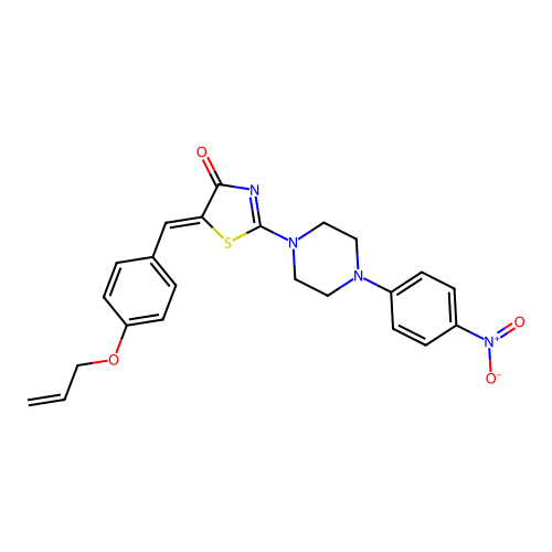 (Z)-5-(4-(allyloxy)benzylidene)-2-(4-(4-nitrophenyl)piperazin-1-yl)thiazol-4(5H)-one structure