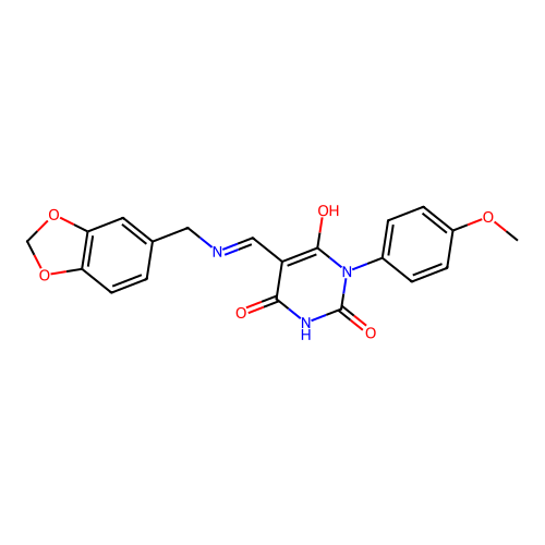 (5Z)-5-[(1,3-benzodioxol-5-ylmethylamino)methylidene]-1-(4-methoxyphenyl)-1,3-diazinane-2,4,6-trione structure