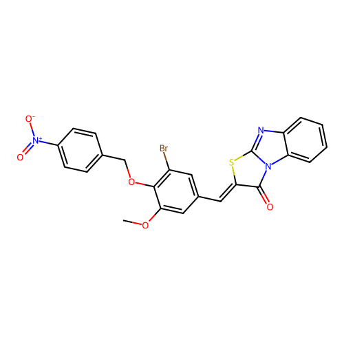 (Z)-2-(3-bromo-5-methoxy-4-((4-nitrobenzyl)oxy)benzylidene)benzo[4,5]imidazo[2,1-b]thiazol-3(2H)-one structure