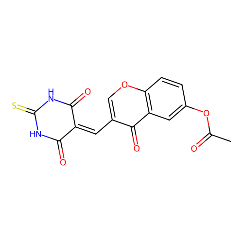 3-((4,6-dioxo-2-thioxotetrahydropyrimidin-5(2H)-ylidene)methyl)-4-oxo-4H-chromen-6-yl acetate structure