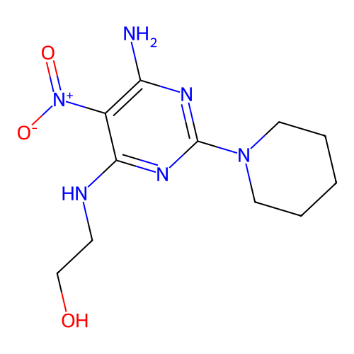 2-[(6-Amino-5-nitro-2-piperidylpyrimidin-4-yl)amino]ethan-1-ol structure