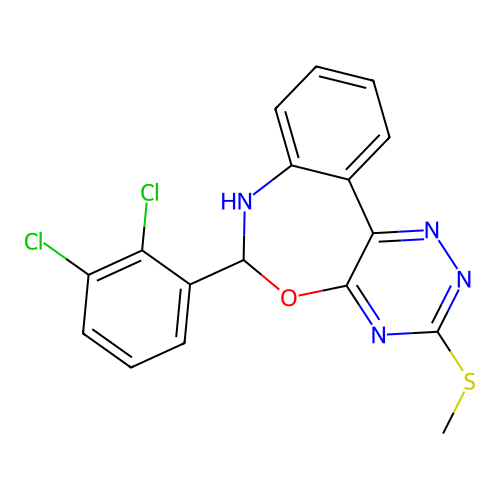 6-(2,3-dichlorophenyl)-3-(methylsulfanyl)-6,7-dihydro[1,2,4]triazino[5,6-d][3,1]benzoxazepine structure