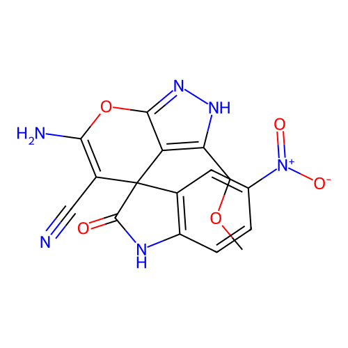 6'-amino-3'-(methoxymethyl)-5-nitro-2-oxo-1'H-spiro[indoline-3,4'-pyrano[2,3-c]pyrazole]-5'-carbonitrile structure