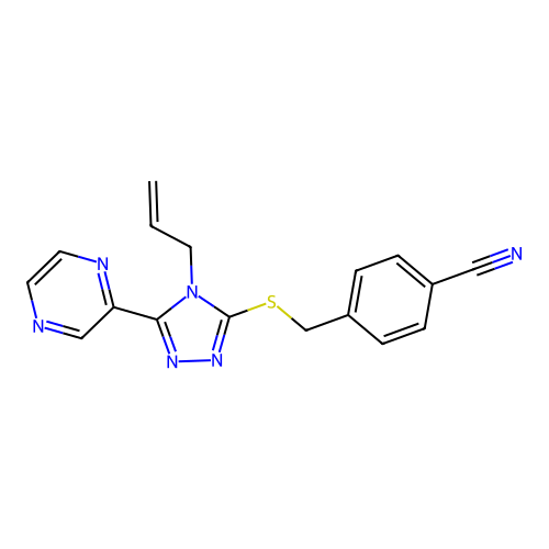 4-({[4-(prop-2-en-1-yl)-5-(pyrazin-2-yl)-4H-1,2,4-triazol-3-yl]sulfanyl}methyl)benzonitrile structure