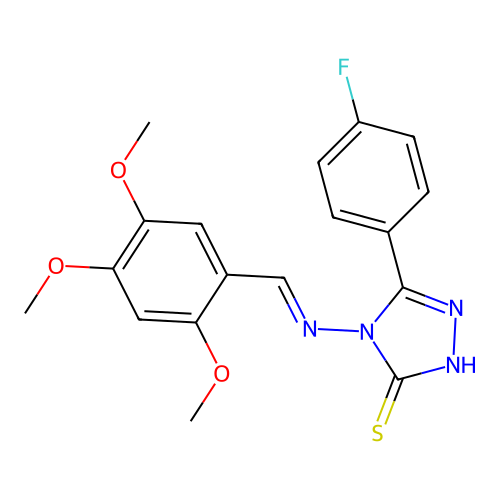 (E)-5-(4-fluorophenyl)-4-((2,4,5-trimethoxybenzylidene)amino)-4H-1,2,4-triazole-3-thiol structure