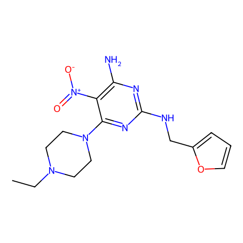 [4-Amino-6-(4-ethylpiperazinyl)-5-nitropyrimidin-2-yl](2-furylmethyl)amine structure