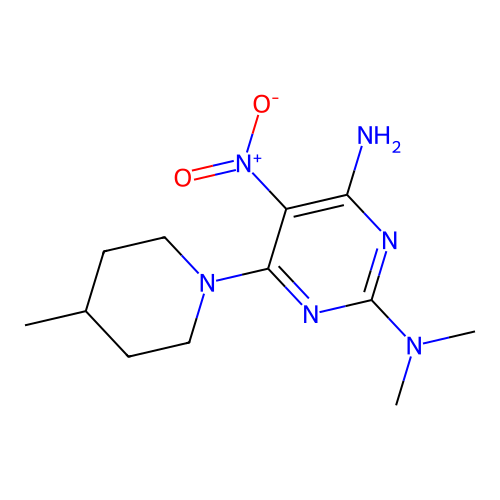 [4-Amino-6-(4-methylpiperidyl)-5-nitropyrimidin-2-yl]dimethylamine structure