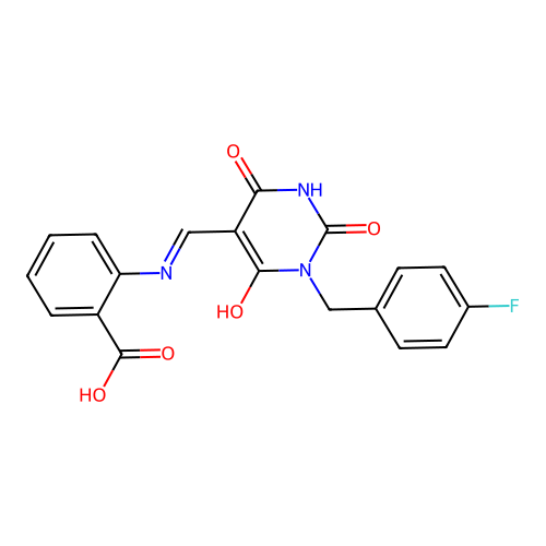 2-[[1-[(4-fluorophenyl)methyl]-2,4,6-trioxo-1,3-diazinan-5-ylidene]methylamino]benzoic Acid structure