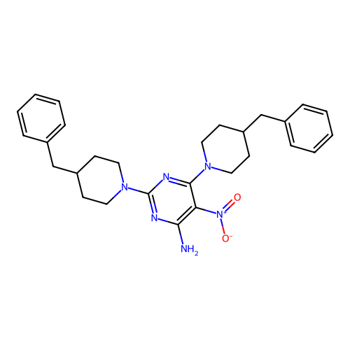 2,6-Bis(4-benzylpiperidin-1-yl)-5-nitropyrimidin-4-amine structure
