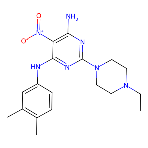 N4-(3,4-dimethylphenyl)-2-(4-ethyl-1-piperazinyl)-5-nitropyrimidine-4,6-diamine structure