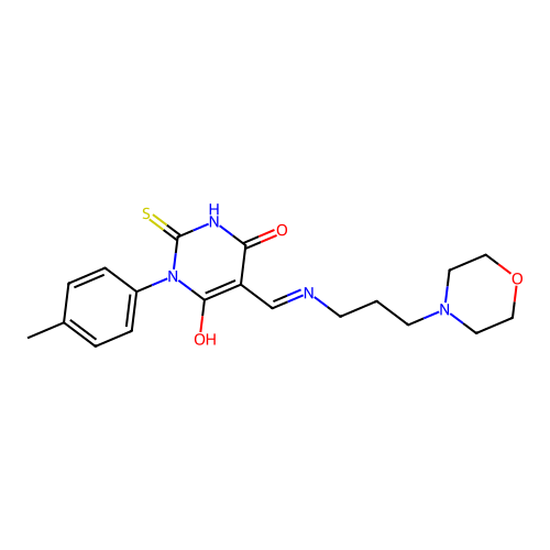 (5E)-1-(4-methylphenyl)-5-({[3-(morpholin-4-yl)propyl]amino}methylidene)-2-sulfanylpyrimidine-4,6(1H,5H)-dione structure