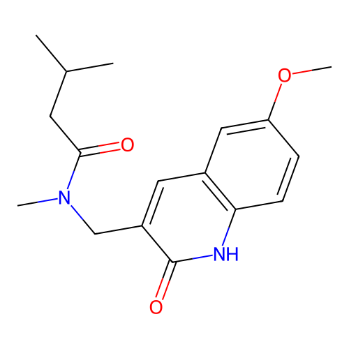 N-((2-hydroxy-6-methoxyquinolin-3-yl)methyl)-N,3-dimethylbutanamide structure