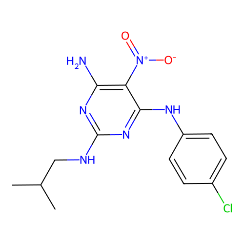 {6-Amino-2-[(2-methylpropyl)amino]-5-nitropyrimidin-4-yl}(4-chlorophenyl)amine structure