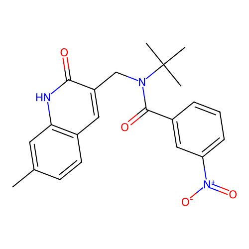 N-tert-butyl-N-[(7-methyl-2-oxo-1H-quinolin-3-yl)methyl]-3-nitrobenzamide structure