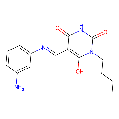(5E)-5-[(3-aminoanilino)methylidene]-1-butyl-1,3-diazinane-2,4,6-trione structure