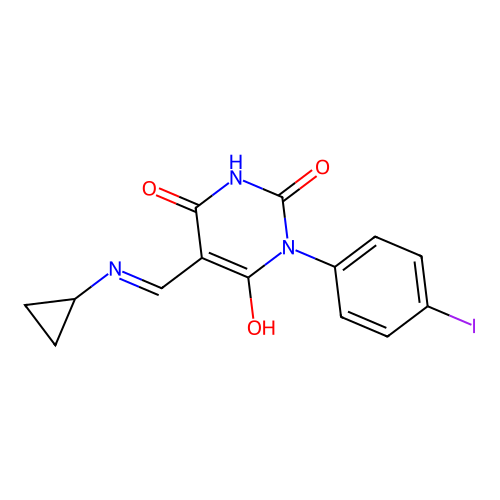 5-[(cyclopropylamino)methylidene]-1-(4-iodophenyl)-1,3-diazinane-2,4,6-trione structure