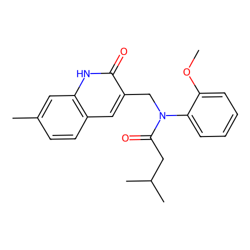 N-((2-hydroxy-7-methylquinolin-3-yl)methyl)-N-(2-methoxyphenyl)-3-methylbutanamide structure