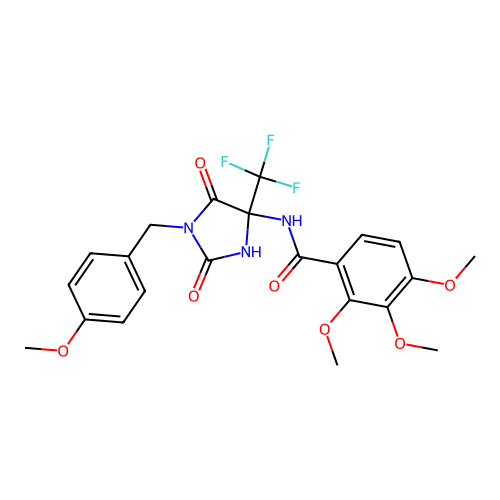2,3,4-trimethoxy-N-(1-(4-methoxybenzyl)-2,5-dioxo-4-(trifluoromethyl)imidazolidin-4-yl)benzamide structure