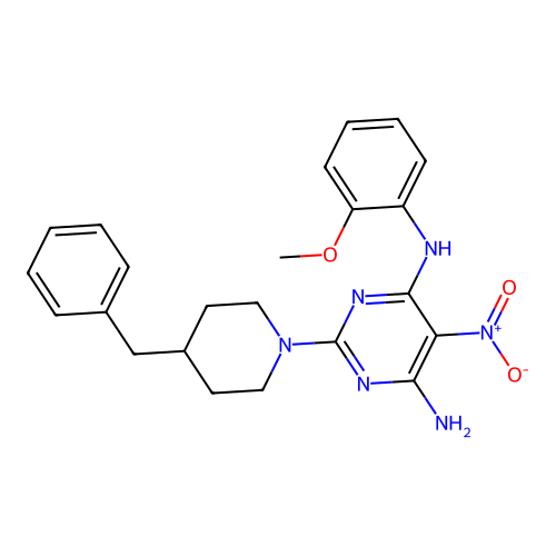 {6-Amino-5-nitro-2-[4-benzylpiperidyl]pyrimidin-4-yl}(2-methoxyphenyl)amine structure