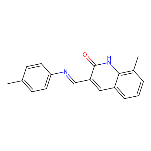 (E)-8-methyl-3-((p-tolylimino)methyl)quinolin-2-ol structure