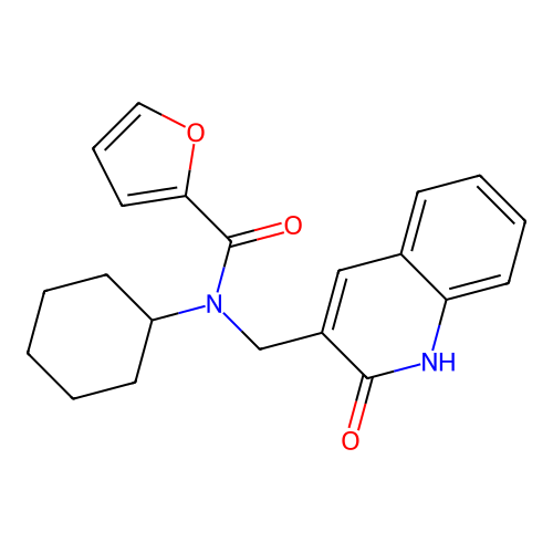 N-cyclohexyl-N-[(2-oxo-1H-quinolin-3-yl)methyl]furan-2-carboxamide structure