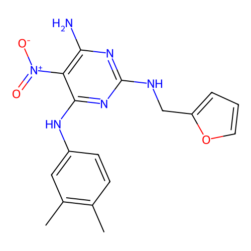 {6-amino-2-[(2-furylmethyl)amino]-5-nitropyrimidin-4-yl}(3,4-dimethylphenyl)am ine structure