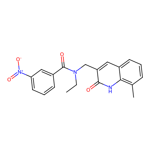 N-ethyl-N-[(8-methyl-2-oxo-1H-quinolin-3-yl)methyl]-3-nitrobenzamide structure