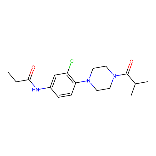 N-{3-chloro-4-[4-(2-methylpropanoyl)piperazinyl]phenyl}propanamide structure