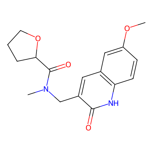 N-((2-hydroxy-6-methoxyquinolin-3-yl)methyl)-N-methyltetrahydrofuran-2-carboxamide structure