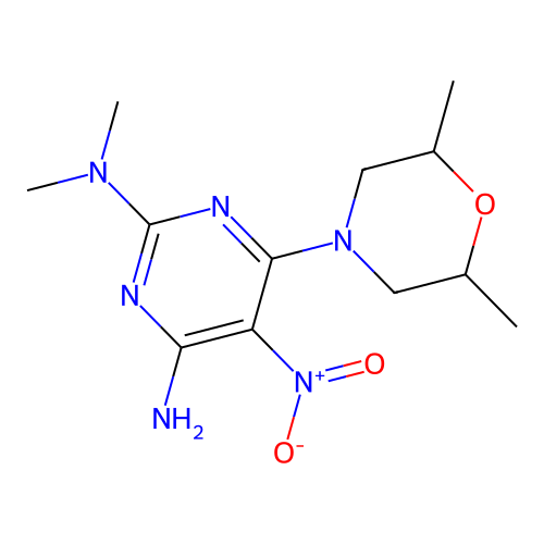 [4-Amino-6-(2,6-dimethylmorpholin-4-yl)-5-nitropyrimidin-2-yl]dimethylamine structure