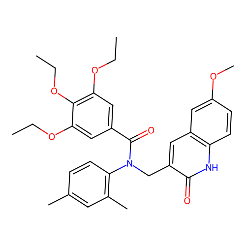 N-(2,4-dimethylphenyl)-3,4,5-triethoxy-N-[(6-methoxy-2-oxo-1H-quinolin-3-yl)methyl]benzamide structure