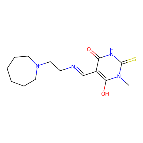 5-[[2-(azepan-1-yl)ethylamino]methylidene]-1-methyl-2-sulfanylidene-1,3-diazinane-4,6-dione structure