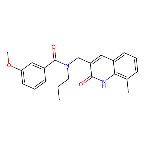 3-methoxy-N-[(8-methyl-2-oxo-1H-quinolin-3-yl)methyl]-N-propylbenzamide structure
