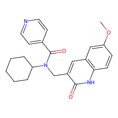 N-cyclohexyl-N-[(6-methoxy-2-oxo-1H-quinolin-3-yl)methyl]pyridine-4-carboxamide structure