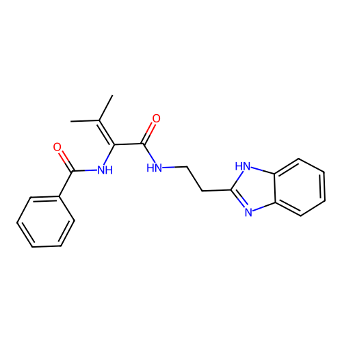 N-(1-((2-(1H-benzo[d]imidazol-2-yl)ethyl)amino)-3-methyl-1-oxobut-2-en-2-yl)benzamide structure