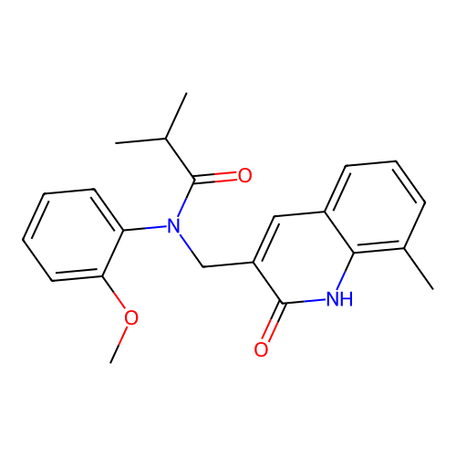 N-((2-hydroxy-8-methylquinolin-3-yl)methyl)-N-(2-methoxyphenyl)isobutyramide structure